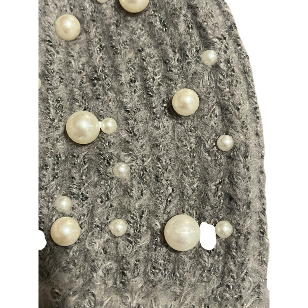 Jessica Simpson Beanie Hat Pearl Embellished Gray Knit - Picture 2 of 8